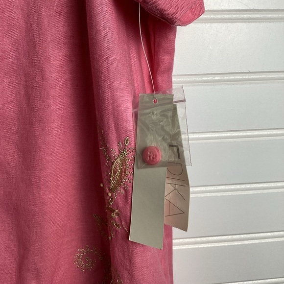 Erika Woman NWT Linen Blend Short Sleeve Button Down Shirt Size 1X  pink - Picture 4 of 8